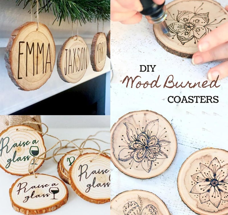 Timburst 30 Pcs Wood Slices For Crafts, 1.7"-2.3” Pre-Drilled Holes Wood Rounds, 66 Feet Twine String, Wooden Circles For Crafts Burning Painting Diy Crafts Christmas Wedding Party Wedding Decor Party - Image 5